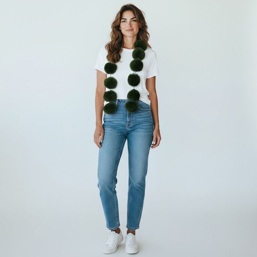 Handmade Green Faux Fur Pom Pom Scarf – Soft, Cozy, Unique Winter Fashion